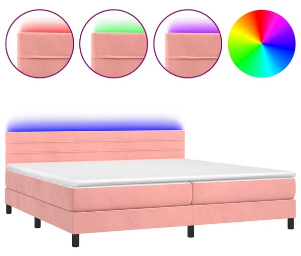 Box spring postel s matrací a LED růžová 200x200 cm samet 3134488