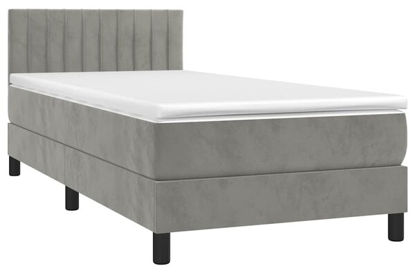 Box spring postel s matrací a LED světle šedá 90x190 cm samet 3134495
