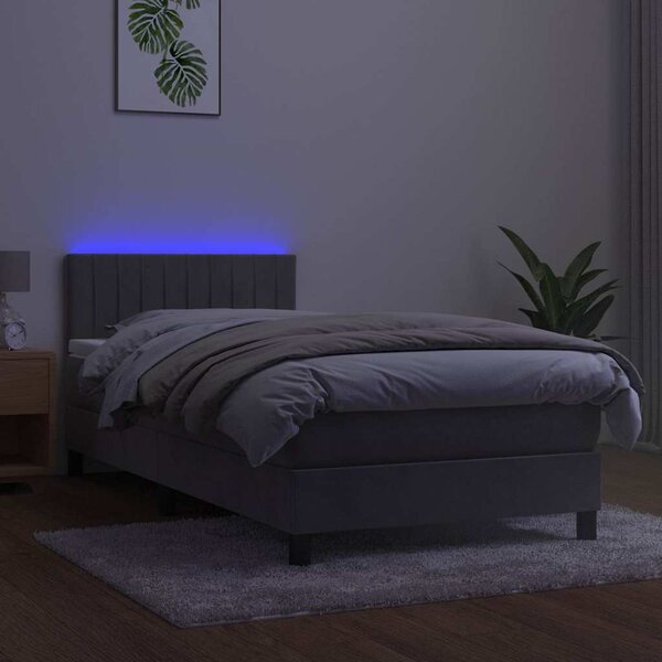 Box spring postel s matrací a LED světle šedá 90x190 cm samet 3134495