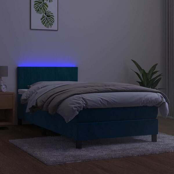 Box spring postel s matrací a LED tmavě modrá 80 x 200 cm samet 3134493