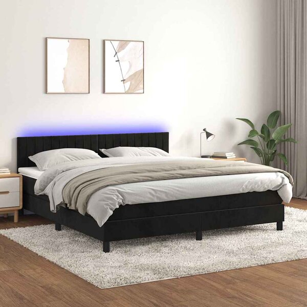 Box spring postel s matrací a LED černá 160x200 cm samet 3134533