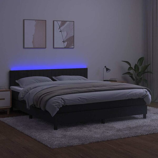 Box spring postel s matrací a LED černá 160x200 cm samet 3134533