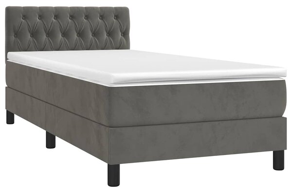 Box spring postel s matrací a LED tmavě šedá 90x190 cm samet 3134556