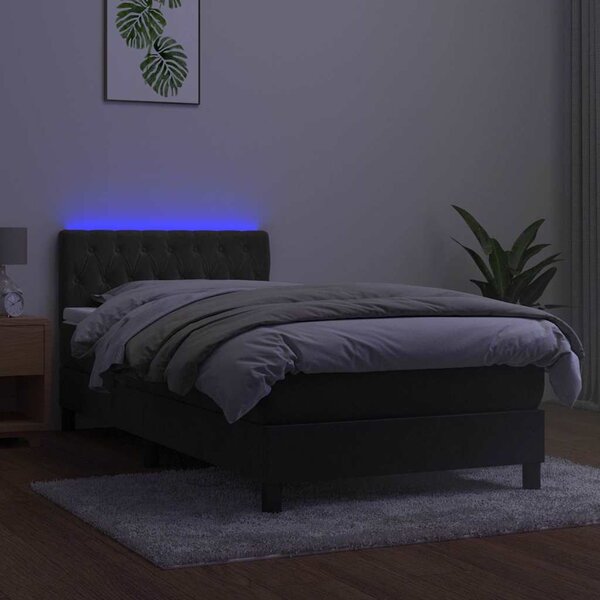 Box spring postel s matrací a LED tmavě šedá 90x190 cm samet 3134556