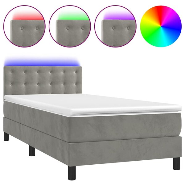 Box spring postel s matrací a LED světle šedá 80 x 200 cm samet 3134609