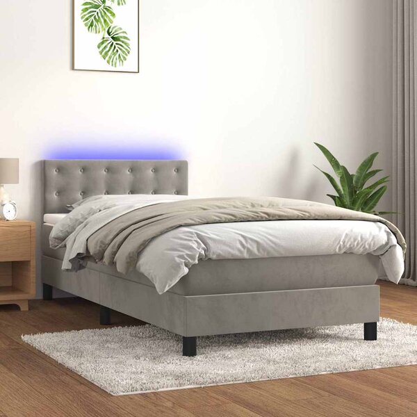 Box spring postel s matrací a LED světle šedá 80 x 200 cm samet 3134609