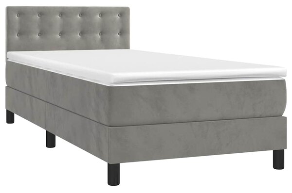 Box spring postel s matrací a LED světle šedá 80 x 200 cm samet 3134609