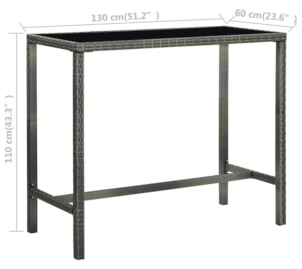 Zahradní barový stůl šedý 130 x 60 x 110 cm polyratan a sklo 313462