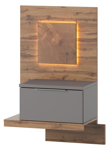 Szynaka Závěsný noční stolek Livorno 68 s LED osvětlením levý dub Wotan/šedý