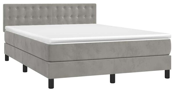 Box spring postel s matrací a LED světle šedá 140x200 cm samet 3134645