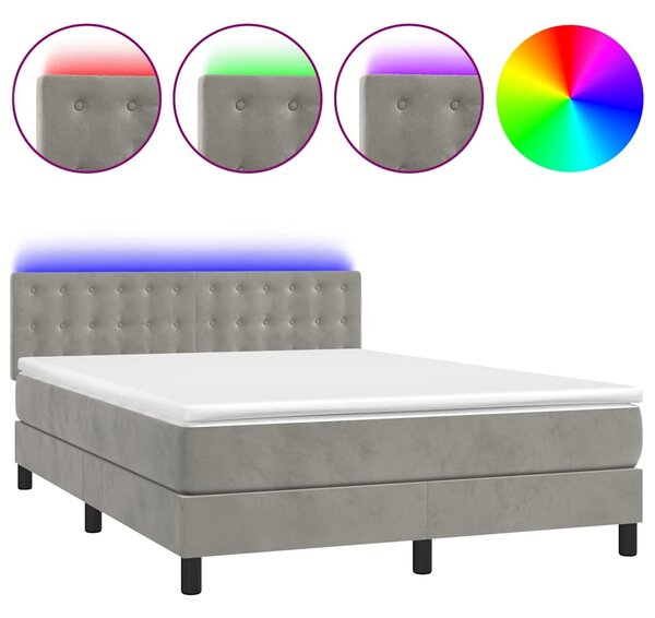 Box spring postel s matrací a LED světle šedá 140x200 cm samet 3134645