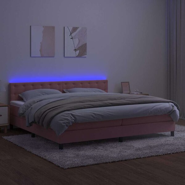 Box spring postel s matrací a LED růžová 200x200 cm samet 3134668