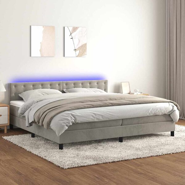 Box spring postel s matrací a LED světle šedá 200x200 cm samet 3134663