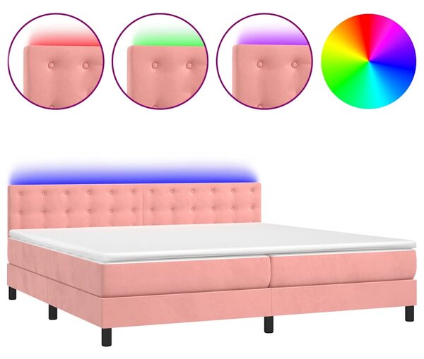 Box spring postel s matrací a LED růžová 200x200 cm samet 3134668