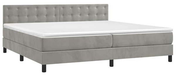 Box spring postel s matrací a LED světle šedá 200x200 cm samet 3134663