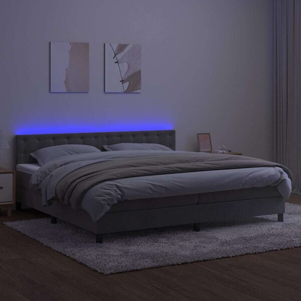 Box spring postel s matrací a LED světle šedá 200x200 cm samet 3134663