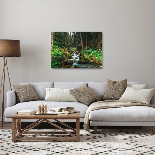 Skleněný obraz potoku v lese (70x50 cm)