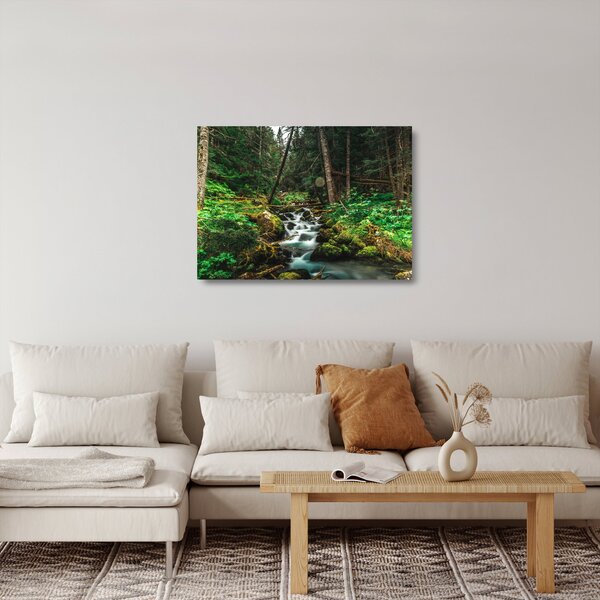 Skleněný obraz potoku v lese (70x50 cm)