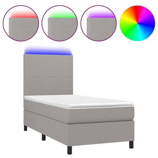 Box spring postel s matrací a LED světle šedá 80x200 cm textil 3134669