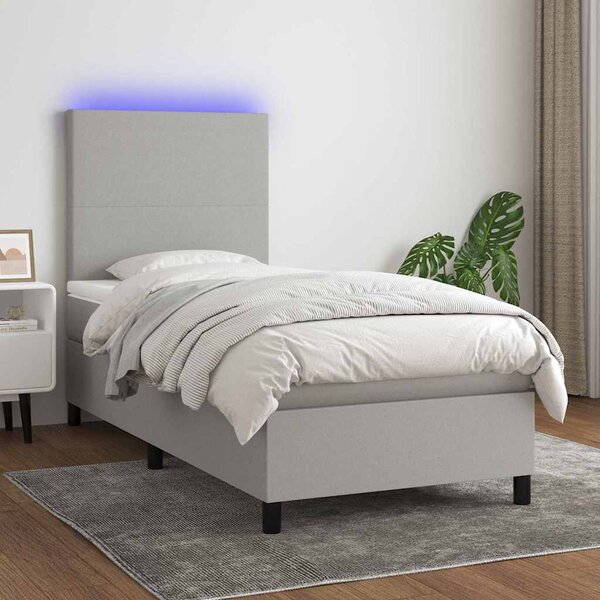 Box spring postel s matrací a LED světle šedá 80x200 cm textil 3134669