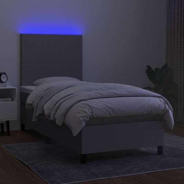 Box spring postel s matrací a LED světle šedá 80x200 cm textil 3134669