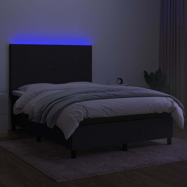 Box spring postel s matrací a LED černá 140x190 cm textil 3134711