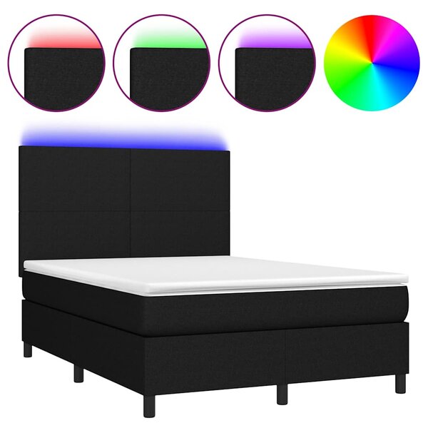 Box spring postel s matrací a LED černá 140x190 cm textil 3134711