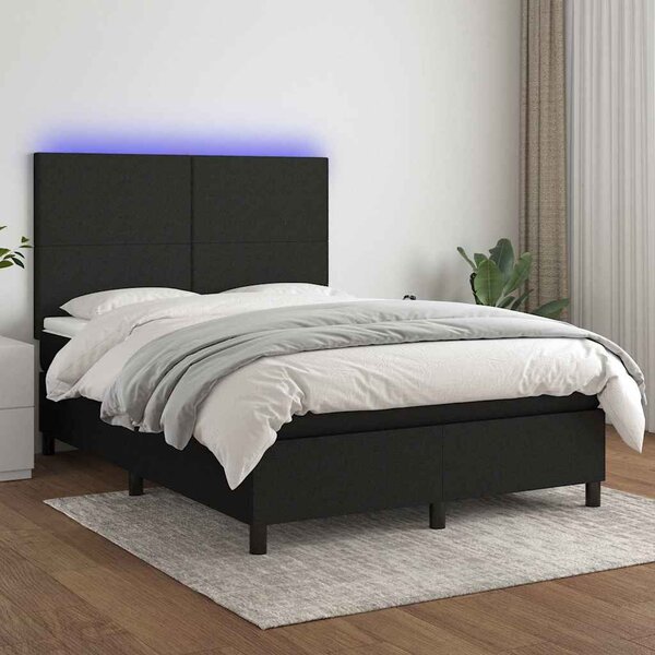 Box spring postel s matrací a LED černá 140x190 cm textil 3134711