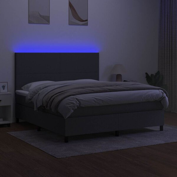 Box spring postel s matrací a LED tmavě šedá 160x200 cm textil 3134726