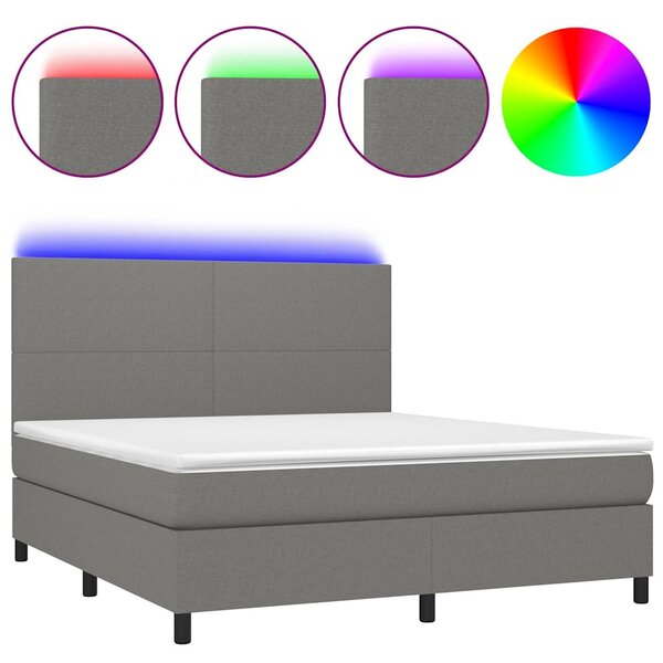 Box spring postel s matrací a LED tmavě šedá 160x200 cm textil 3134726