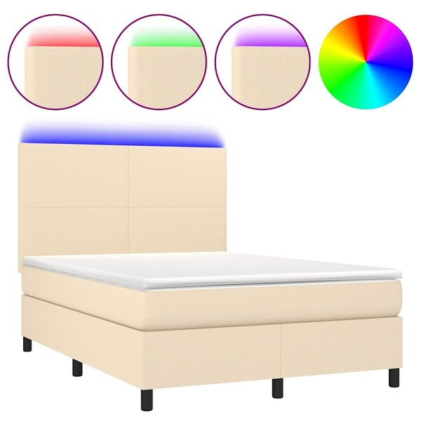 Box spring postel s matrací a LED krémová 140x190 cm textil 3134714