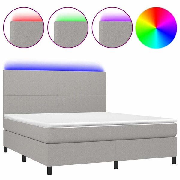 Box spring postel s matrací a LED světle šedá 160x200 cm textil 3134725