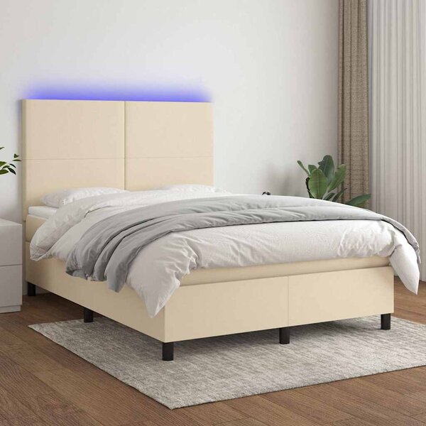 Box spring postel s matrací a LED krémová 140x190 cm textil 3134714