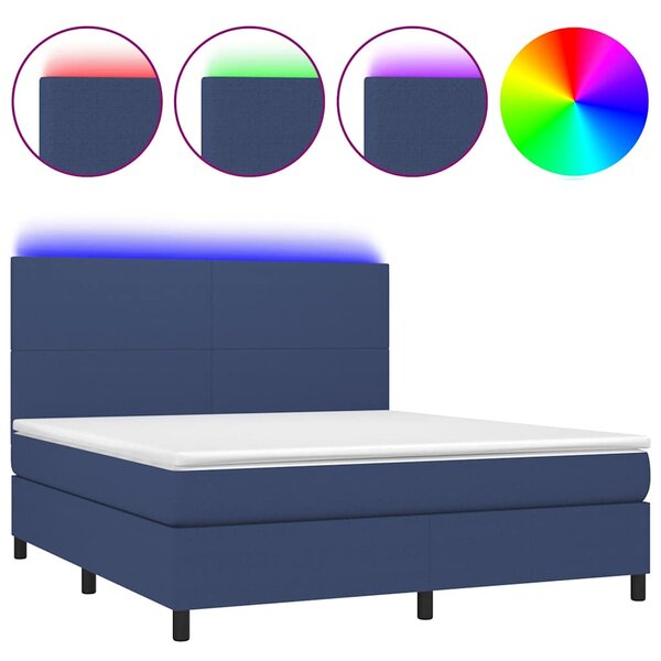 Box spring postel s matrací a LED modrá 160x200 cm textil 3134731