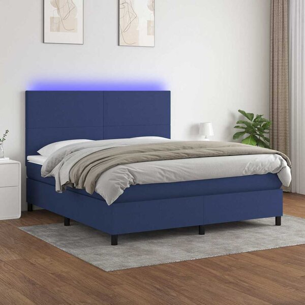 Box spring postel s matrací a LED modrá 160x200 cm textil 3134731