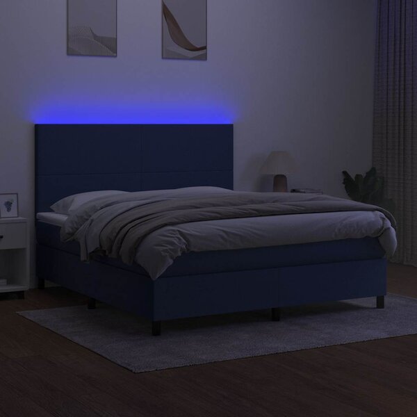 Box spring postel s matrací a LED modrá 160x200 cm textil 3134731