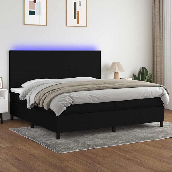 Box spring postel s matrací a LED černá 200x200 cm textil 3134743