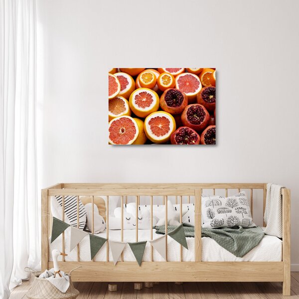 Skleněný obraz pomerančů a granátových jablek (70x50 cm)