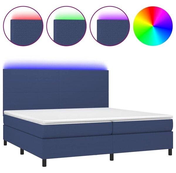 Box spring postel s matrací a LED modrá 200x200 cm textil 3134747
