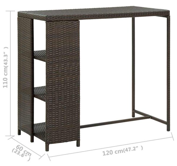 Barový stolek s úložným regálem hnědý 120x60x110 cm polyratan 313475