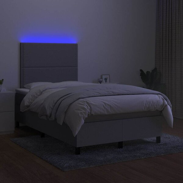 Box spring postel s matrací a LED světle šedá 120x200 cm textil 3134781