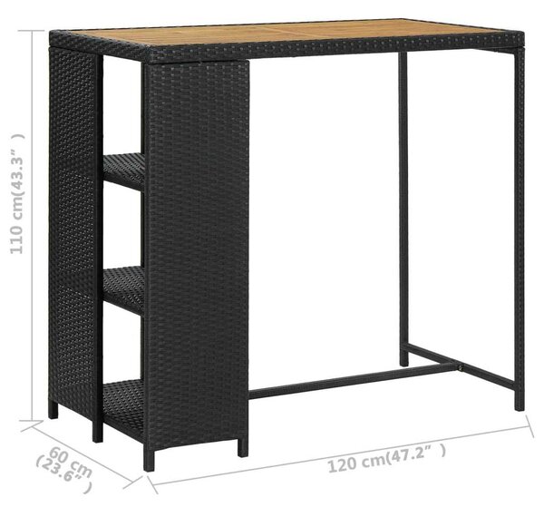 Barový stolek s úložným regálem černý 120x60x110 cm polyratan 313478