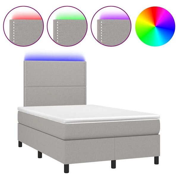 Box spring postel s matrací a LED světle šedá 120x200 cm textil 3134781