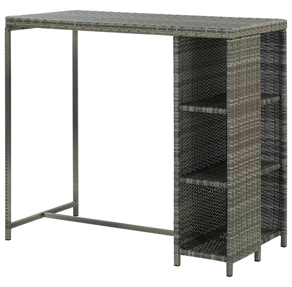 Barový stolek s úložným regálem šedý 120x60x110 cm polyratan 313477