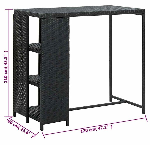 Barový stolek s úložným regálem černý 120x60x110 cm polyratan 313476