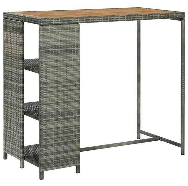 Barový stolek s úložným regálem šedý 120x60x110 cm polyratan 313479