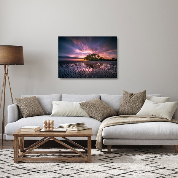 Skleněný obraz pláže při západu slunce (70x50 cm)
