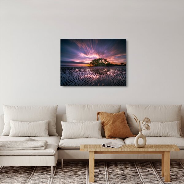 Skleněný obraz pláže při západu slunce (70x50 cm)