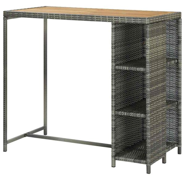 Barový stolek s úložným regálem šedý 120x60x110 cm polyratan 313479