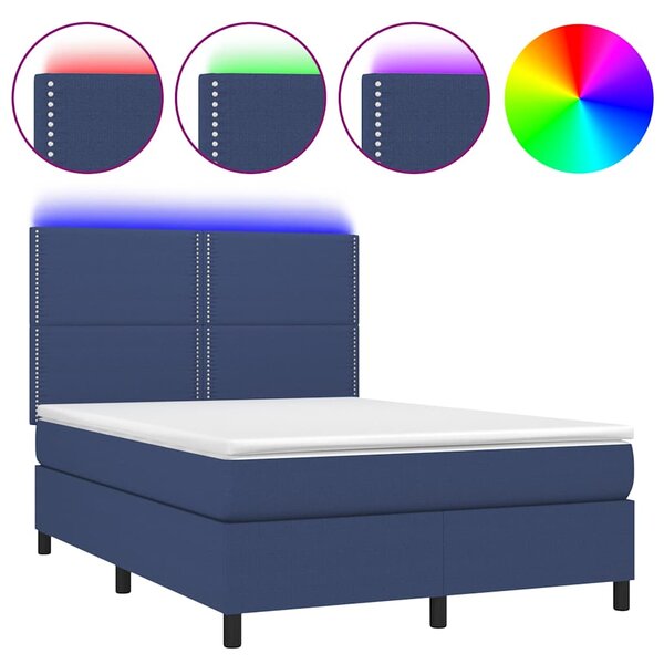 Box spring postel s matrací a LED modrá 140x190 cm textil 3134795